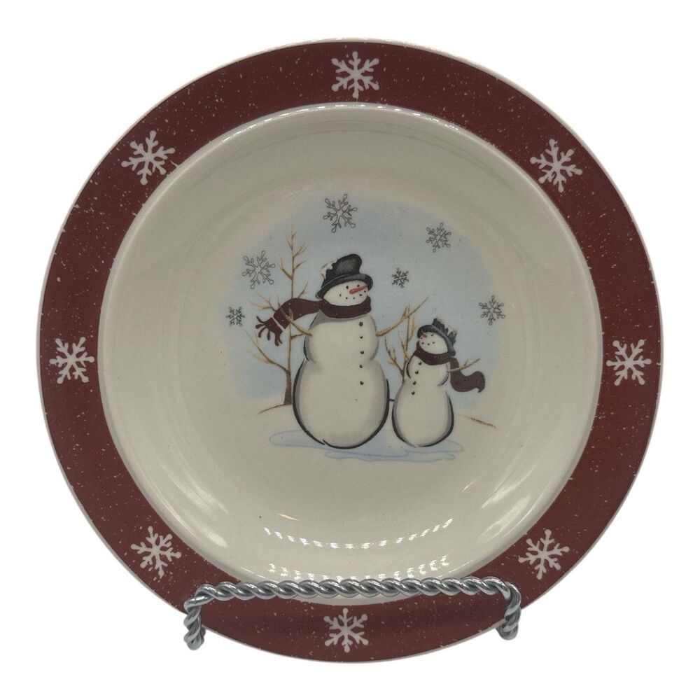 Royal Season Snowman Stoneware 6.5" Bread Dessert Plate Christmas Red Border